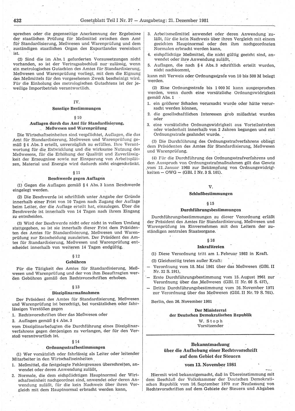 Gesetzblatt (GBl.) der Deutschen Demokratischen Republik (DDR) Teil Ⅰ 1981, Seite 432 (GBl. DDR Ⅰ 1981, S. 432)