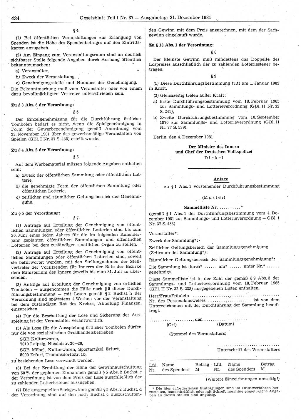 Gesetzblatt (GBl.) der Deutschen Demokratischen Republik (DDR) Teil Ⅰ 1981, Seite 434 (GBl. DDR Ⅰ 1981, S. 434)