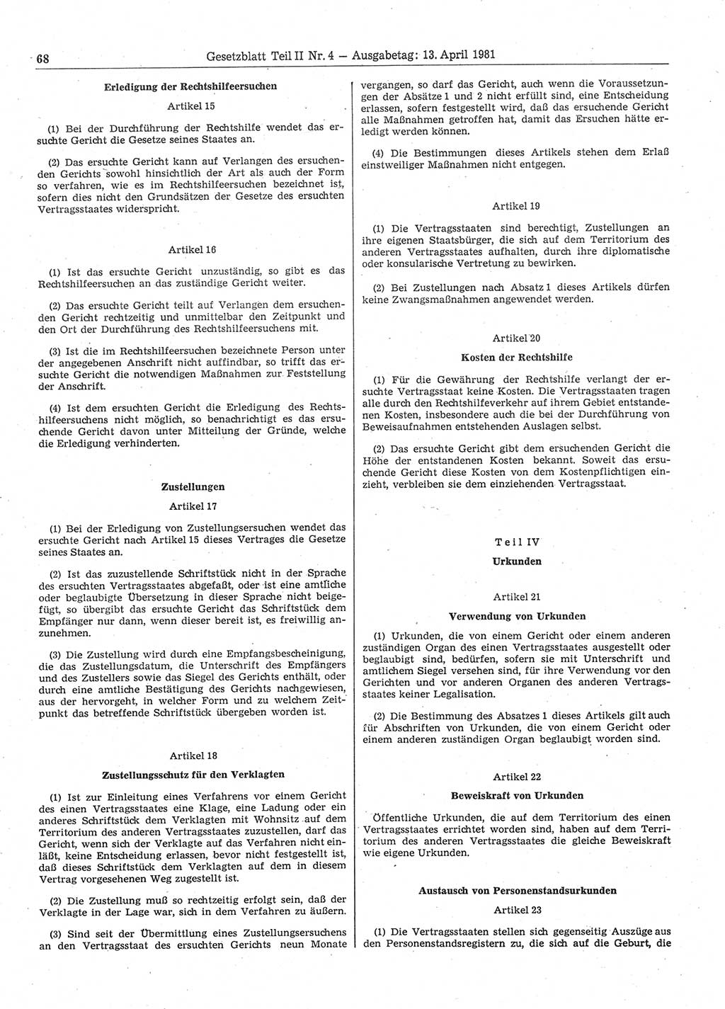 Gesetzblatt (GBl.) der Deutschen Demokratischen Republik (DDR) Teil ⅠⅠ 1981, Seite 68 (GBl. DDR ⅠⅠ 1981, S. 68)