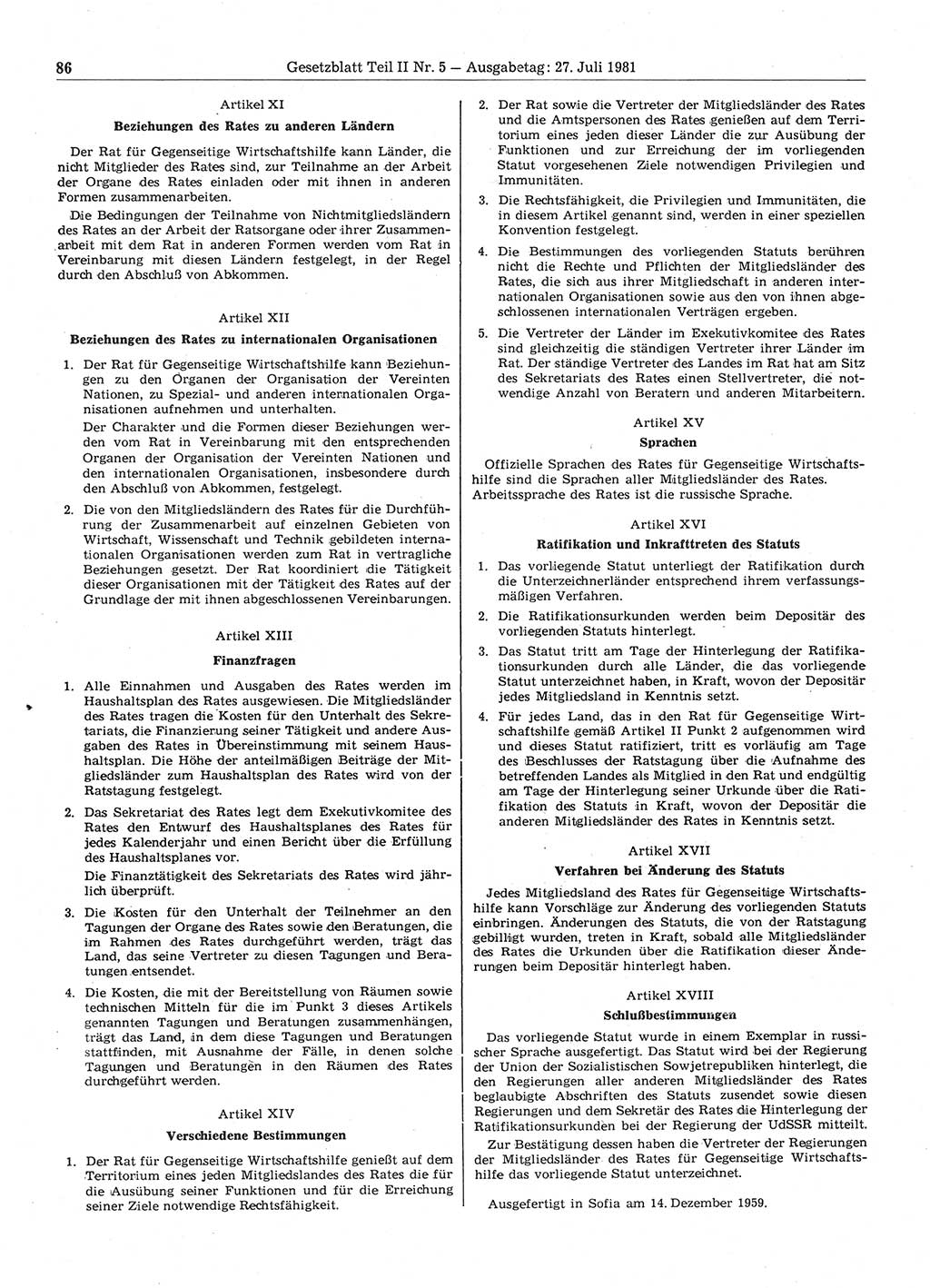 Gesetzblatt (GBl.) der Deutschen Demokratischen Republik (DDR) Teil ⅠⅠ 1981, Seite 86 (GBl. DDR ⅠⅠ 1981, S. 86)