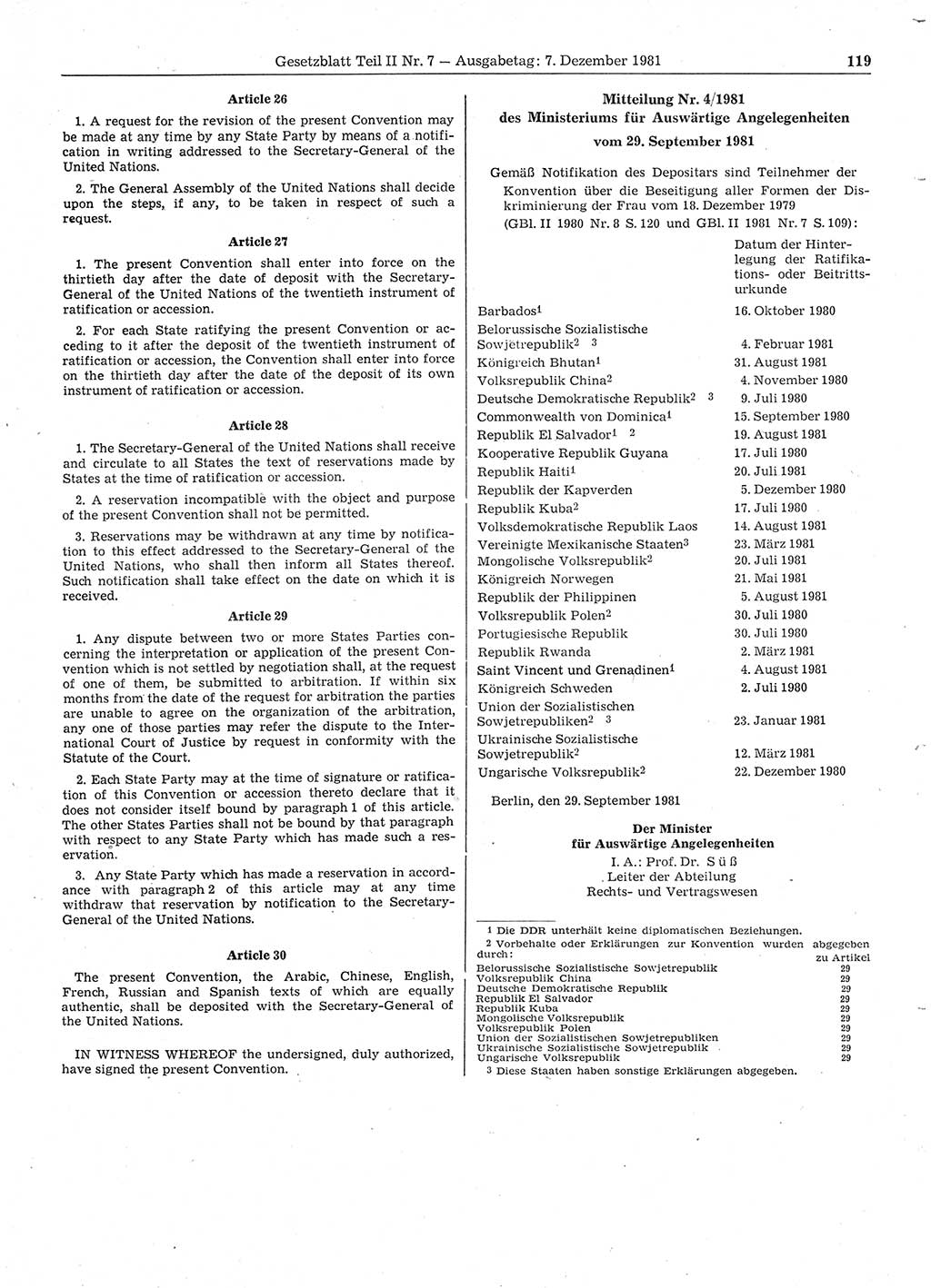 Gesetzblatt (GBl.) der Deutschen Demokratischen Republik (DDR) Teil ⅠⅠ 1981, Seite 119 (GBl. DDR ⅠⅠ 1981, S. 119)
