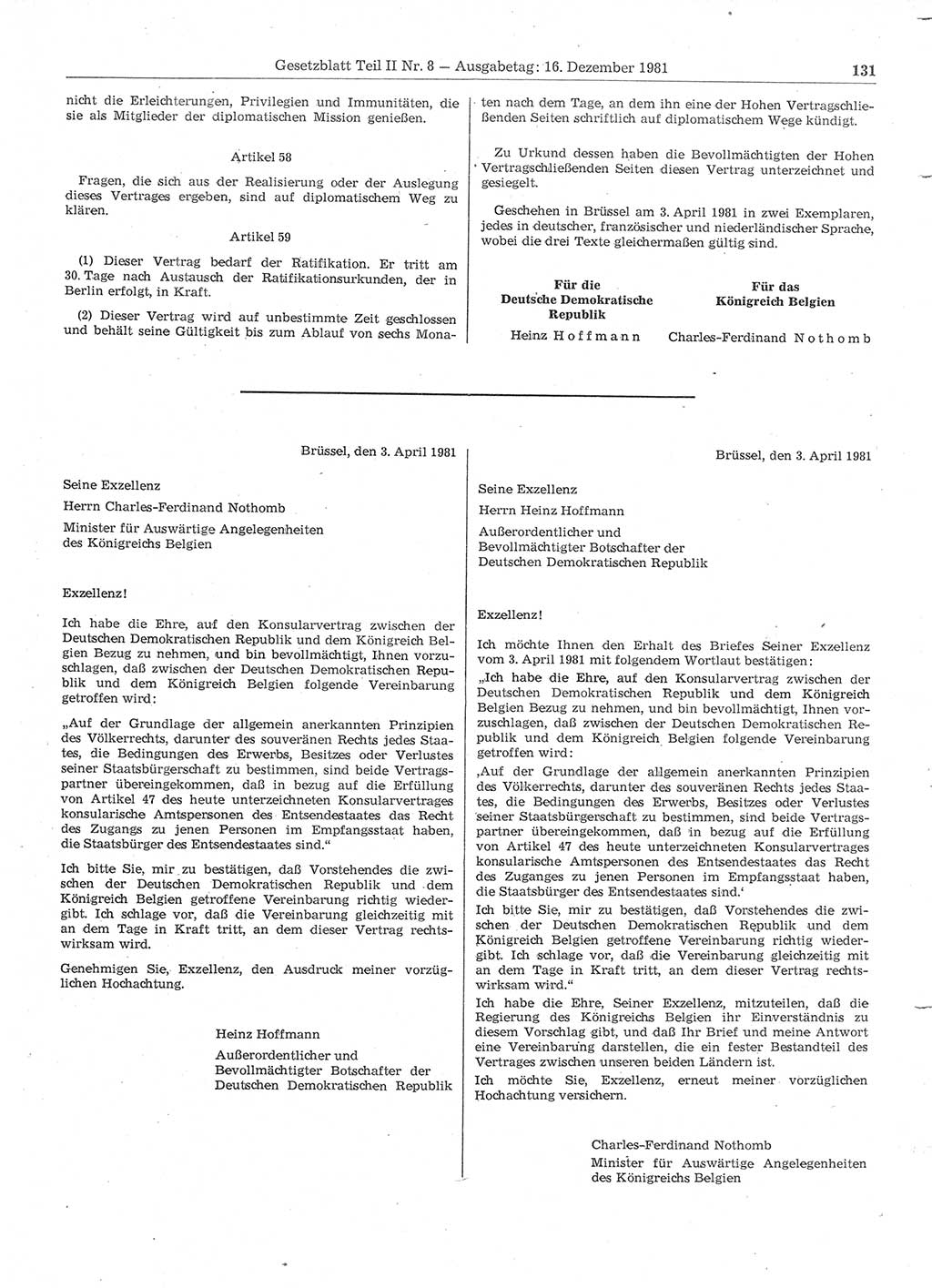 Gesetzblatt (GBl.) der Deutschen Demokratischen Republik (DDR) Teil ⅠⅠ 1981, Seite 131 (GBl. DDR ⅠⅠ 1981, S. 131)