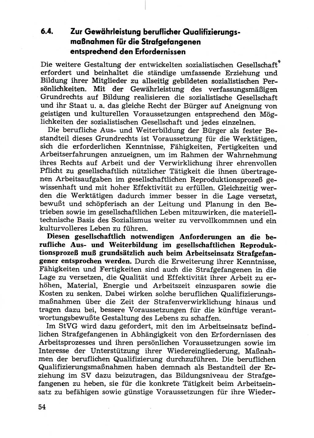 Handbuch für Betriebsangehörige, Abteilung Strafvollzug (SV) [Ministerium des Innern (MdI) Deutsche Demokratische Republik (DDR)] 1981, Seite 54 (Hb. BA Abt. SV MdI DDR 1981, S. 54)