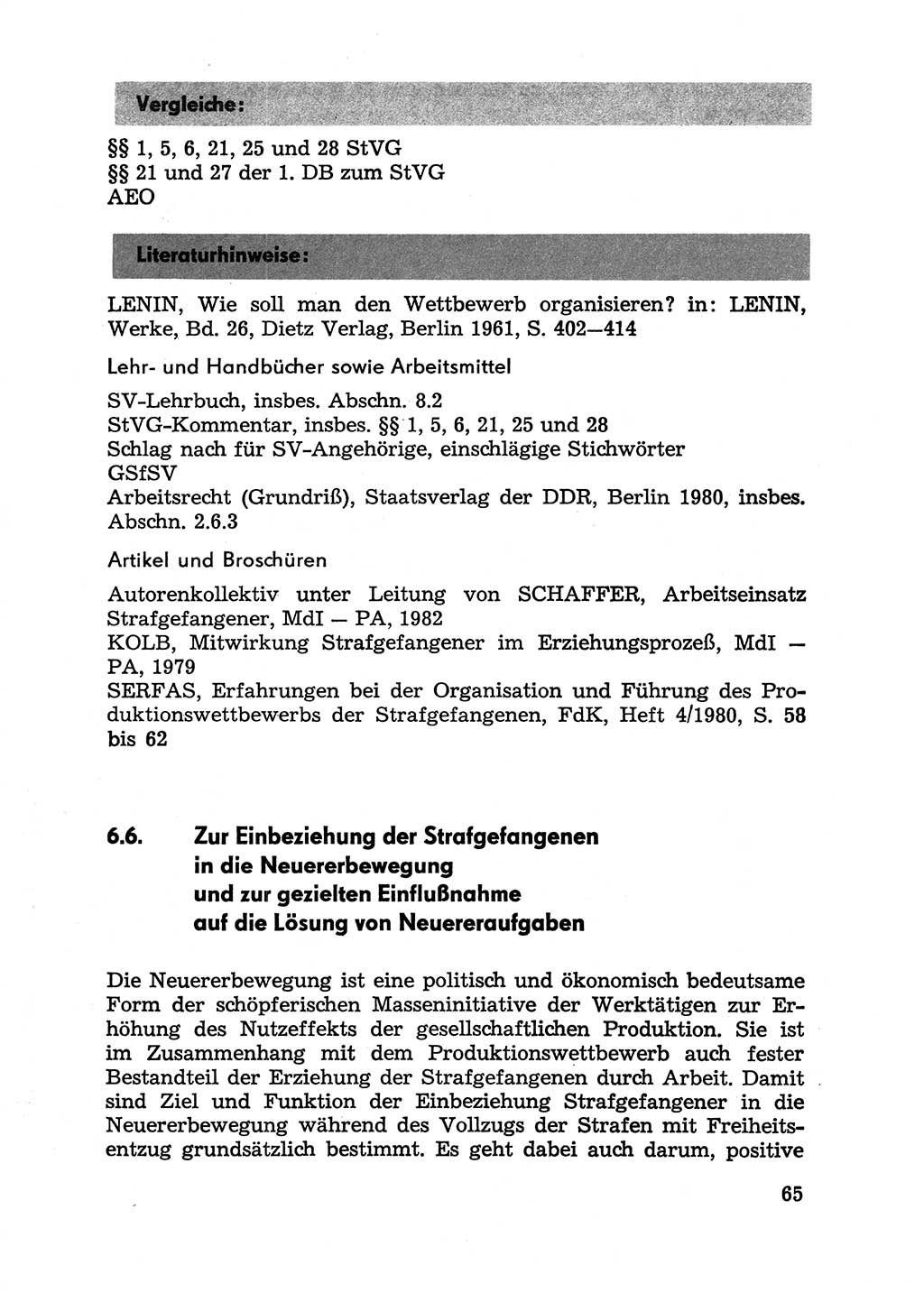 Handbuch für Betriebsangehörige, Abteilung Strafvollzug (SV) [Ministerium des Innern (MdI) Deutsche Demokratische Republik (DDR)] 1981, Seite 65 (Hb. BA Abt. SV MdI DDR 1981, S. 65)