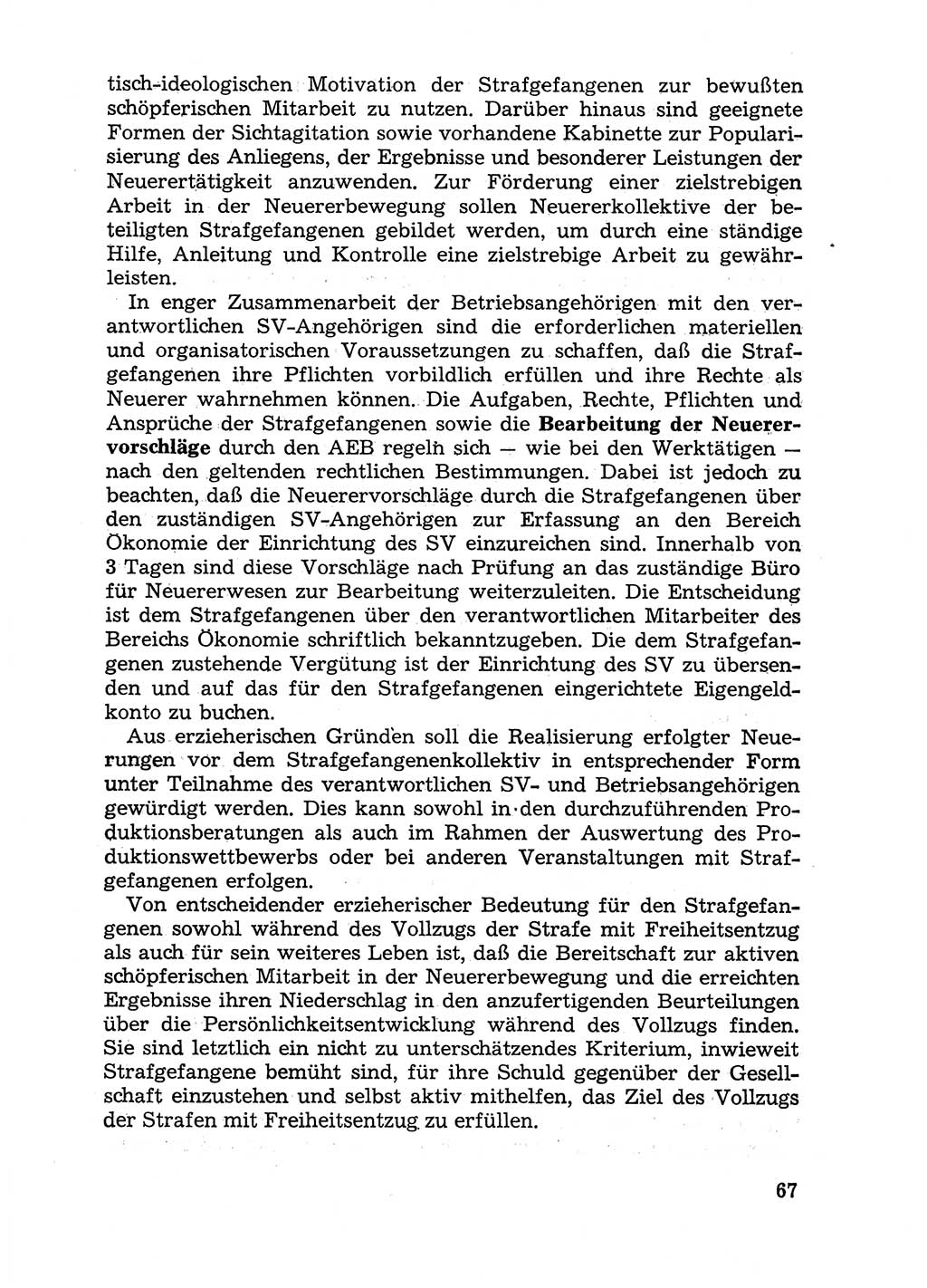 Handbuch für Betriebsangehörige, Abteilung Strafvollzug (SV) [Ministerium des Innern (MdI) Deutsche Demokratische Republik (DDR)] 1981, Seite 67 (Hb. BA Abt. SV MdI DDR 1981, S. 67)