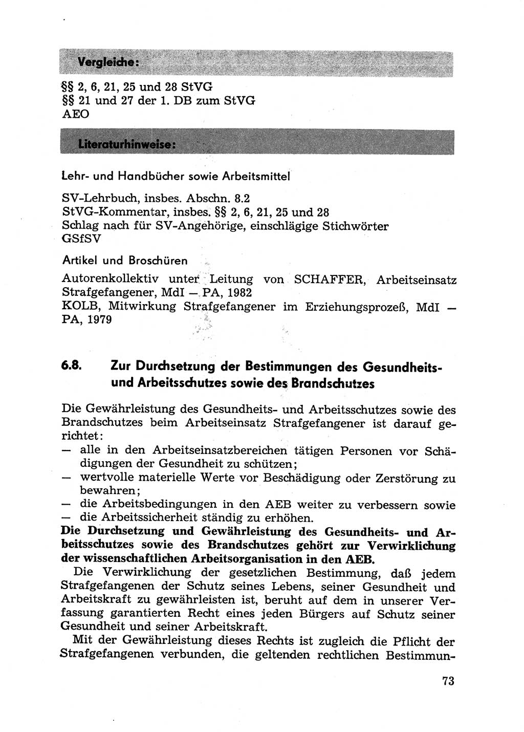 Handbuch für Betriebsangehörige, Abteilung Strafvollzug (SV) [Ministerium des Innern (MdI) Deutsche Demokratische Republik (DDR)] 1981, Seite 73 (Hb. BA Abt. SV MdI DDR 1981, S. 73)