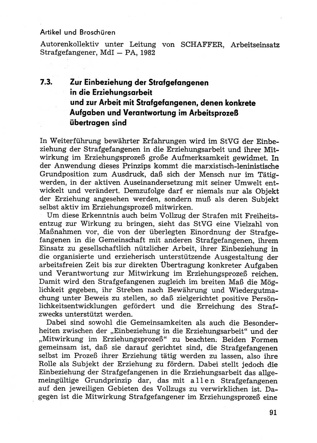 Handbuch für Betriebsangehörige, Abteilung Strafvollzug (SV) [Ministerium des Innern (MdI) Deutsche Demokratische Republik (DDR)] 1981, Seite 91 (Hb. BA Abt. SV MdI DDR 1981, S. 91)
