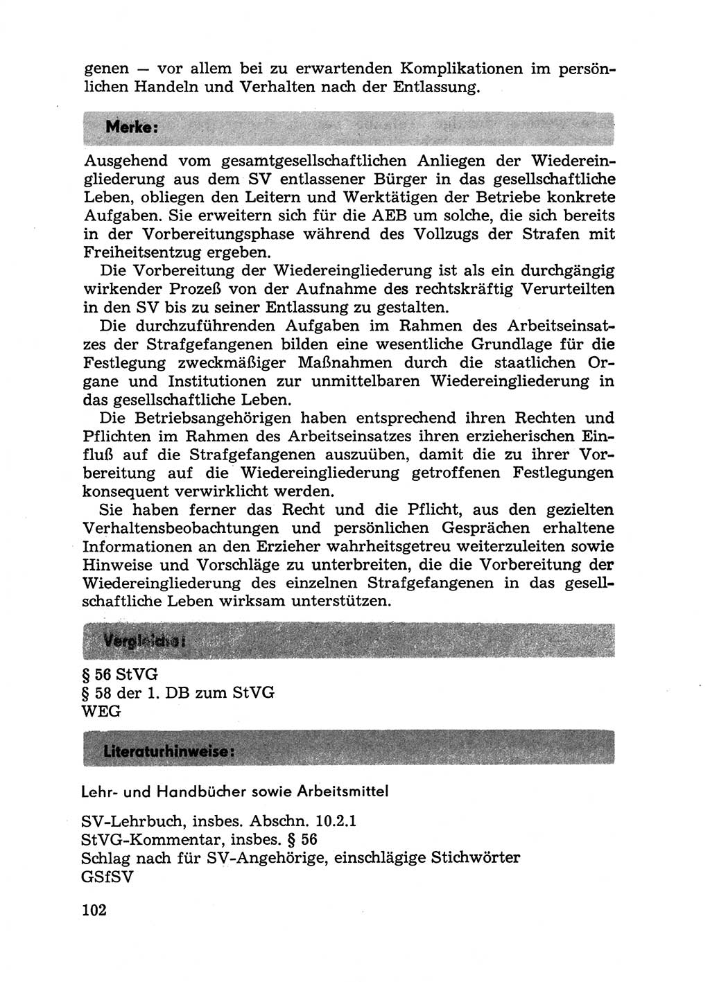 Handbuch für Betriebsangehörige, Abteilung Strafvollzug (SV) [Ministerium des Innern (MdI) Deutsche Demokratische Republik (DDR)] 1981, Seite 102 (Hb. BA Abt. SV MdI DDR 1981, S. 102)