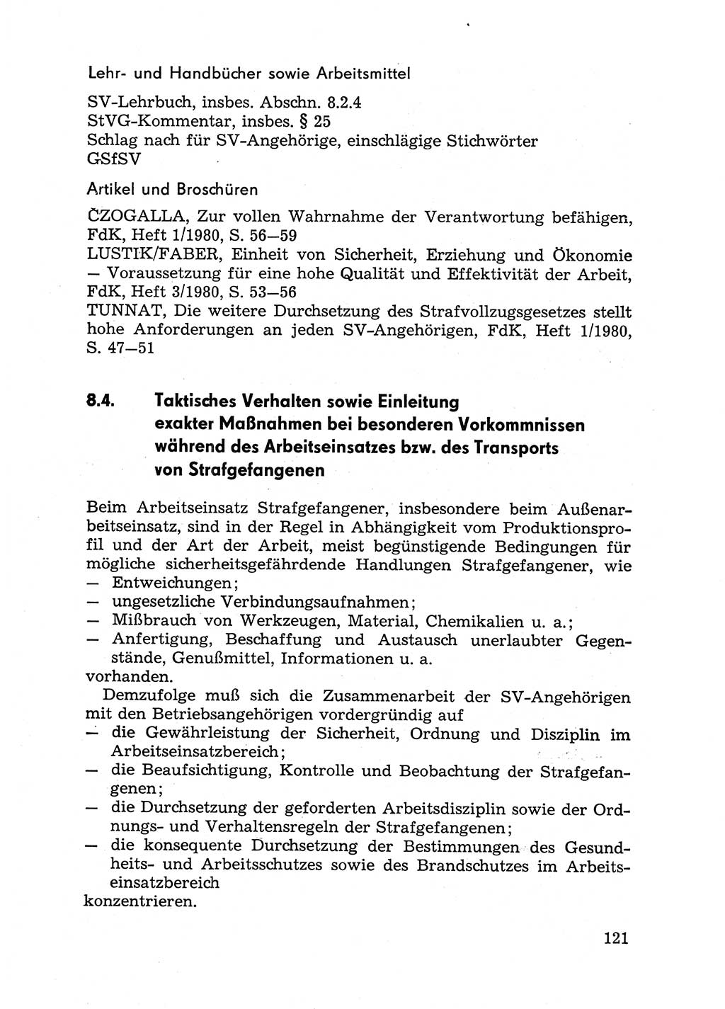 Handbuch für Betriebsangehörige, Abteilung Strafvollzug (SV) [Ministerium des Innern (MdI) Deutsche Demokratische Republik (DDR)] 1981, Seite 121 (Hb. BA Abt. SV MdI DDR 1981, S. 121)