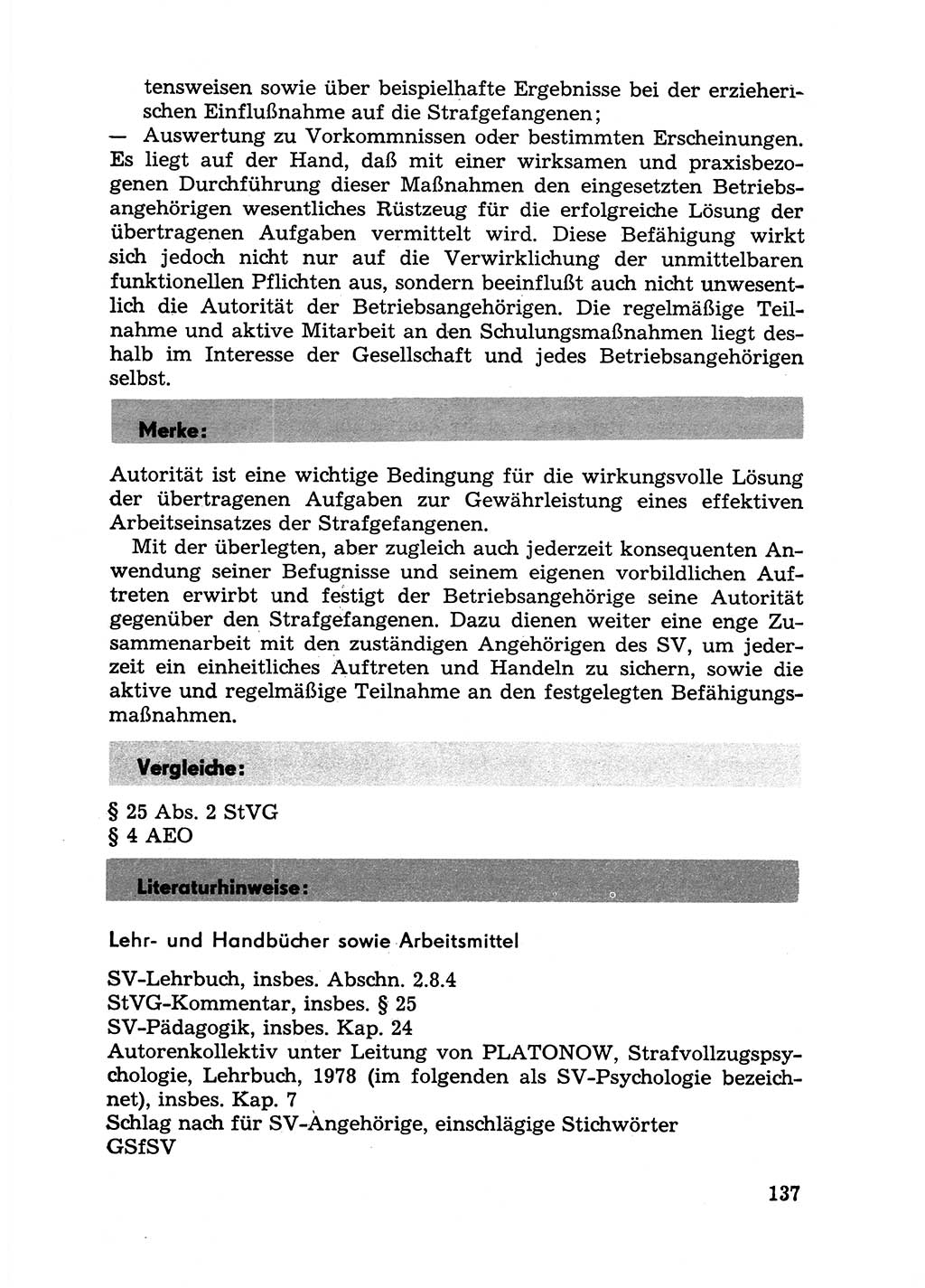 Handbuch für Betriebsangehörige, Abteilung Strafvollzug (SV) [Ministerium des Innern (MdI) Deutsche Demokratische Republik (DDR)] 1981, Seite 137 (Hb. BA Abt. SV MdI DDR 1981, S. 137)