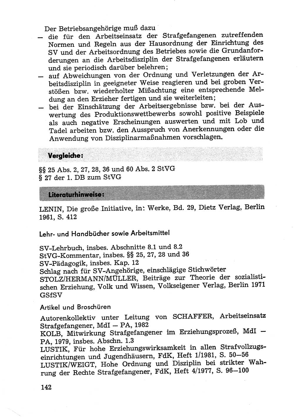 Handbuch für Betriebsangehörige, Abteilung Strafvollzug (SV) [Ministerium des Innern (MdI) Deutsche Demokratische Republik (DDR)] 1981, Seite 142 (Hb. BA Abt. SV MdI DDR 1981, S. 142)