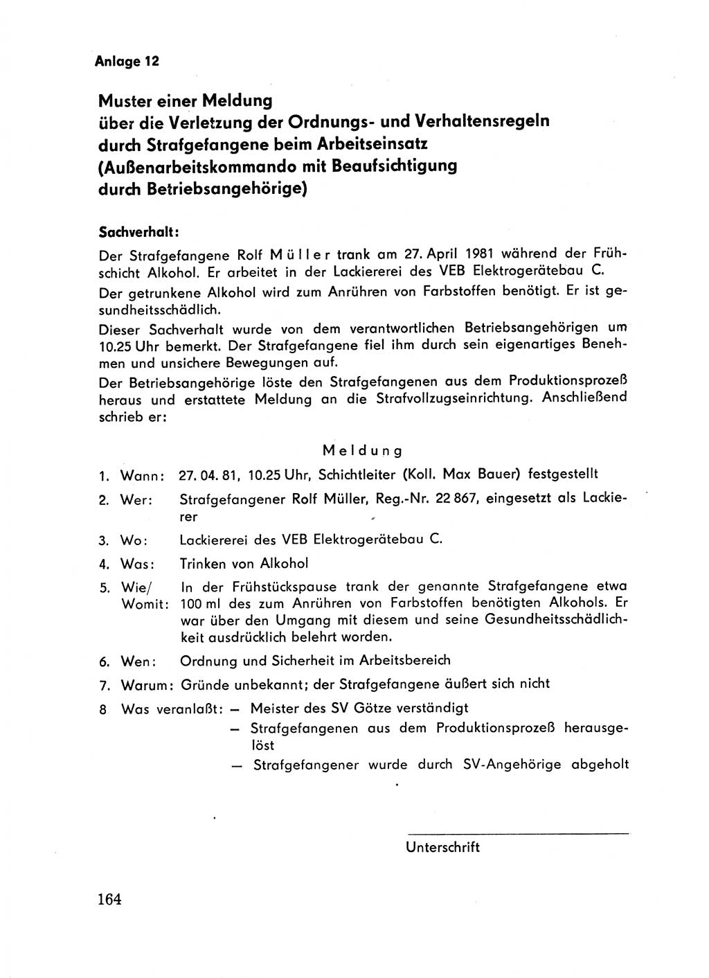 Handbuch für Betriebsangehörige, Abteilung Strafvollzug (SV) [Ministerium des Innern (MdI) Deutsche Demokratische Republik (DDR)] 1981, Seite 164 (Hb. BA Abt. SV MdI DDR 1981, S. 164)