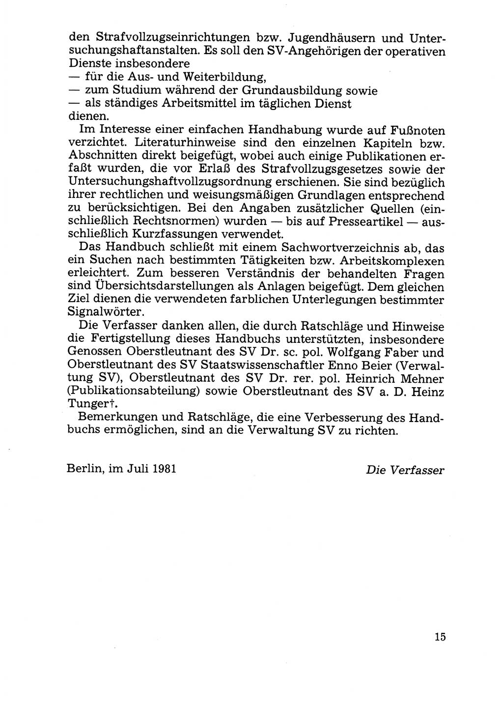 Handbuch für operative Dienste, Abteilung Strafvollzug (SV) [Ministerium des Innern (MdI) Deutsche Demokratische Republik (DDR)] 1981, Seite 15 (Hb. op. D. Abt. SV MdI DDR 1981, S. 15)