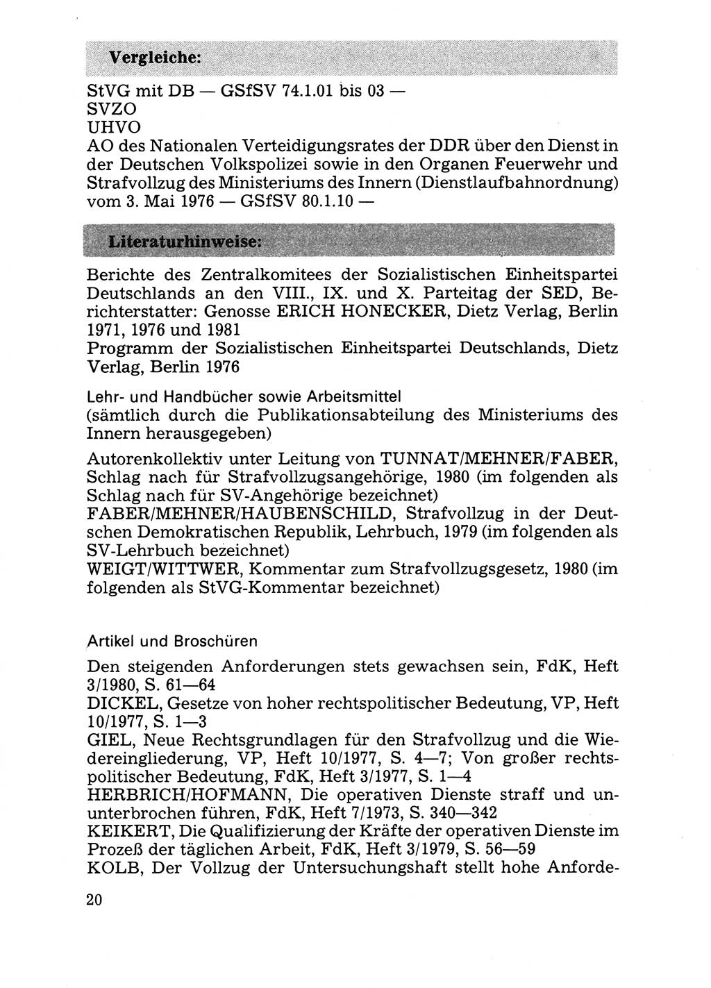 Handbuch für operative Dienste, Abteilung Strafvollzug (SV) [Ministerium des Innern (MdI) Deutsche Demokratische Republik (DDR)] 1981, Seite 20 (Hb. op. D. Abt. SV MdI DDR 1981, S. 20)