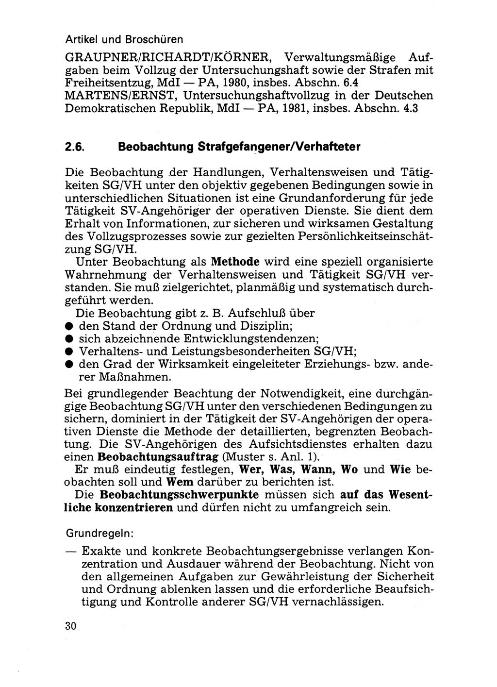 Handbuch für operative Dienste, Abteilung Strafvollzug (SV) [Ministerium des Innern (MdI) Deutsche Demokratische Republik (DDR)] 1981, Seite 30 (Hb. op. D. Abt. SV MdI DDR 1981, S. 30)