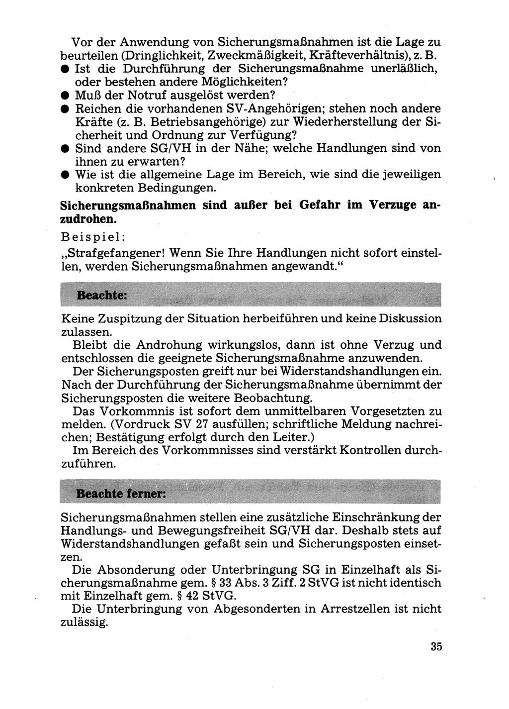 Handbuch für operative Dienste, Abteilung Strafvollzug (SV) [Ministerium des Innern (MdI) Deutsche Demokratische Republik (DDR)] 1981, Seite 35 (Hb. op. D. Abt. SV MdI DDR 1981, S. 35)