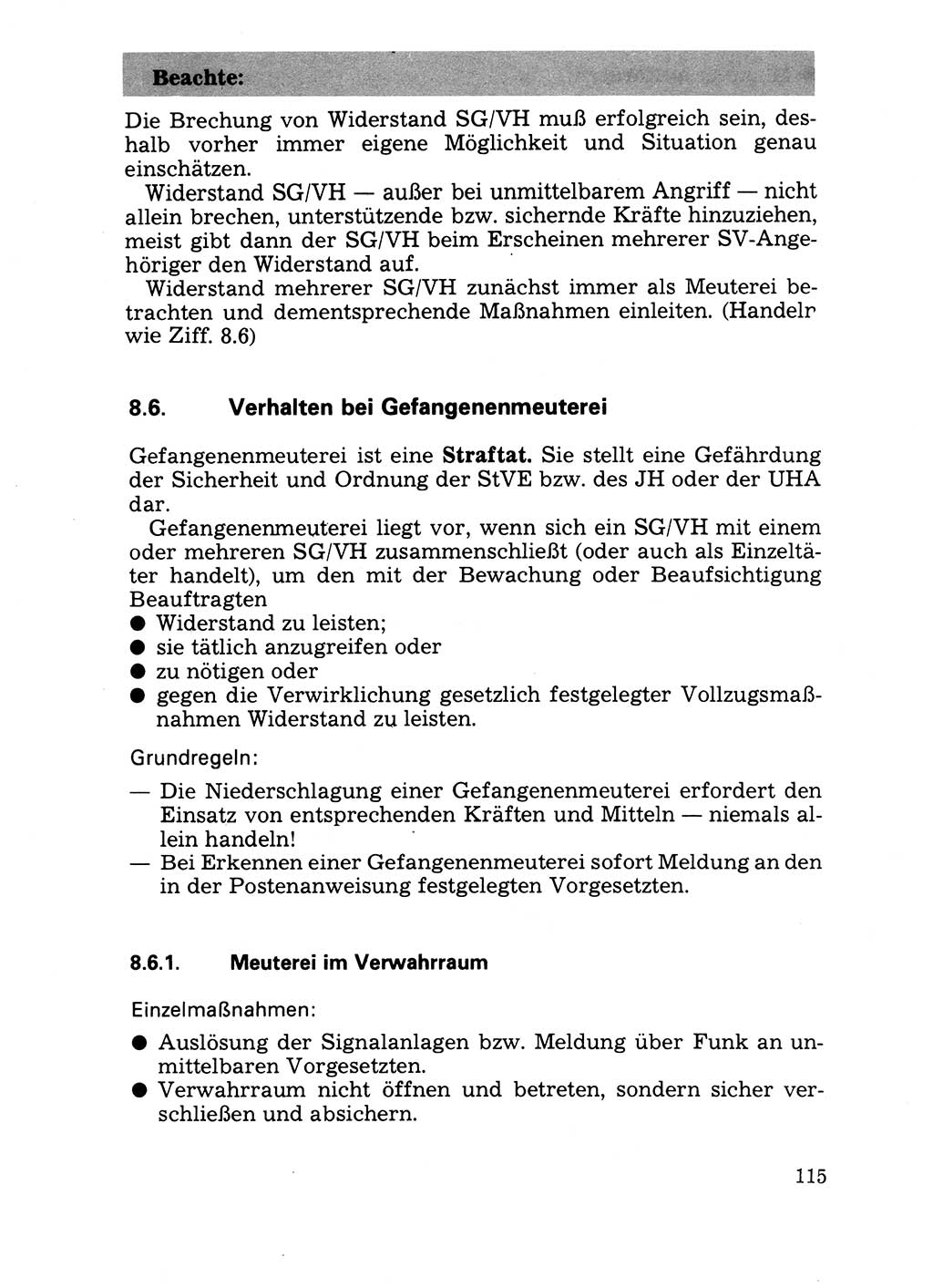 Handbuch für operative Dienste, Abteilung Strafvollzug (SV) [Ministerium des Innern (MdI) Deutsche Demokratische Republik (DDR)] 1981, Seite 115 (Hb. op. D. Abt. SV MdI DDR 1981, S. 115)