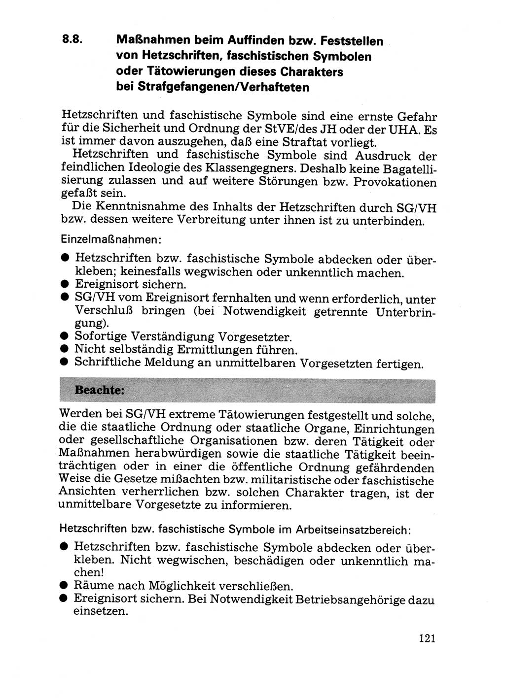 Handbuch für operative Dienste, Abteilung Strafvollzug (SV) [Ministerium des Innern (MdI) Deutsche Demokratische Republik (DDR)] 1981, Seite 121 (Hb. op. D. Abt. SV MdI DDR 1981, S. 121)