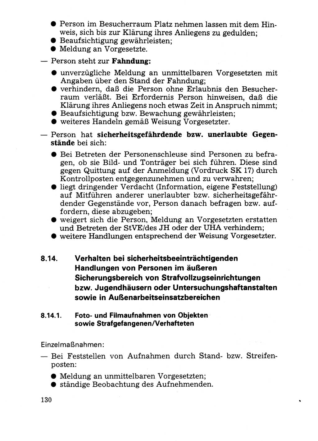 Handbuch für operative Dienste, Abteilung Strafvollzug (SV) [Ministerium des Innern (MdI) Deutsche Demokratische Republik (DDR)] 1981, Seite 130 (Hb. op. D. Abt. SV MdI DDR 1981, S. 130)
