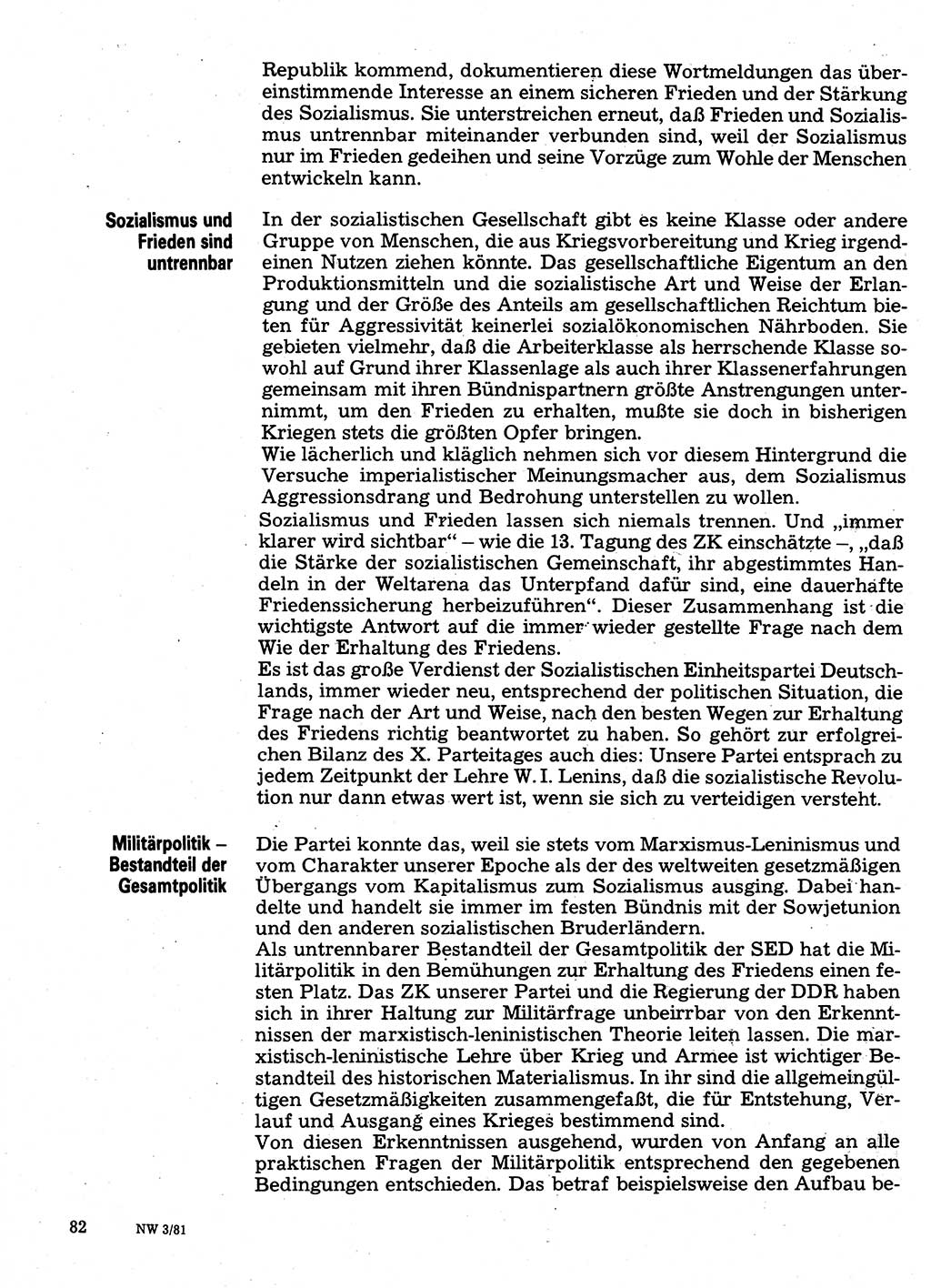 Neuer Weg (NW), Organ des Zentralkomitees (ZK) der SED (Sozialistische Einheitspartei Deutschlands) für Fragen des Parteilebens, 36. Jahrgang [Deutsche Demokratische Republik (DDR)] 1981, Seite 82 (NW ZK SED DDR 1981, S. 82)