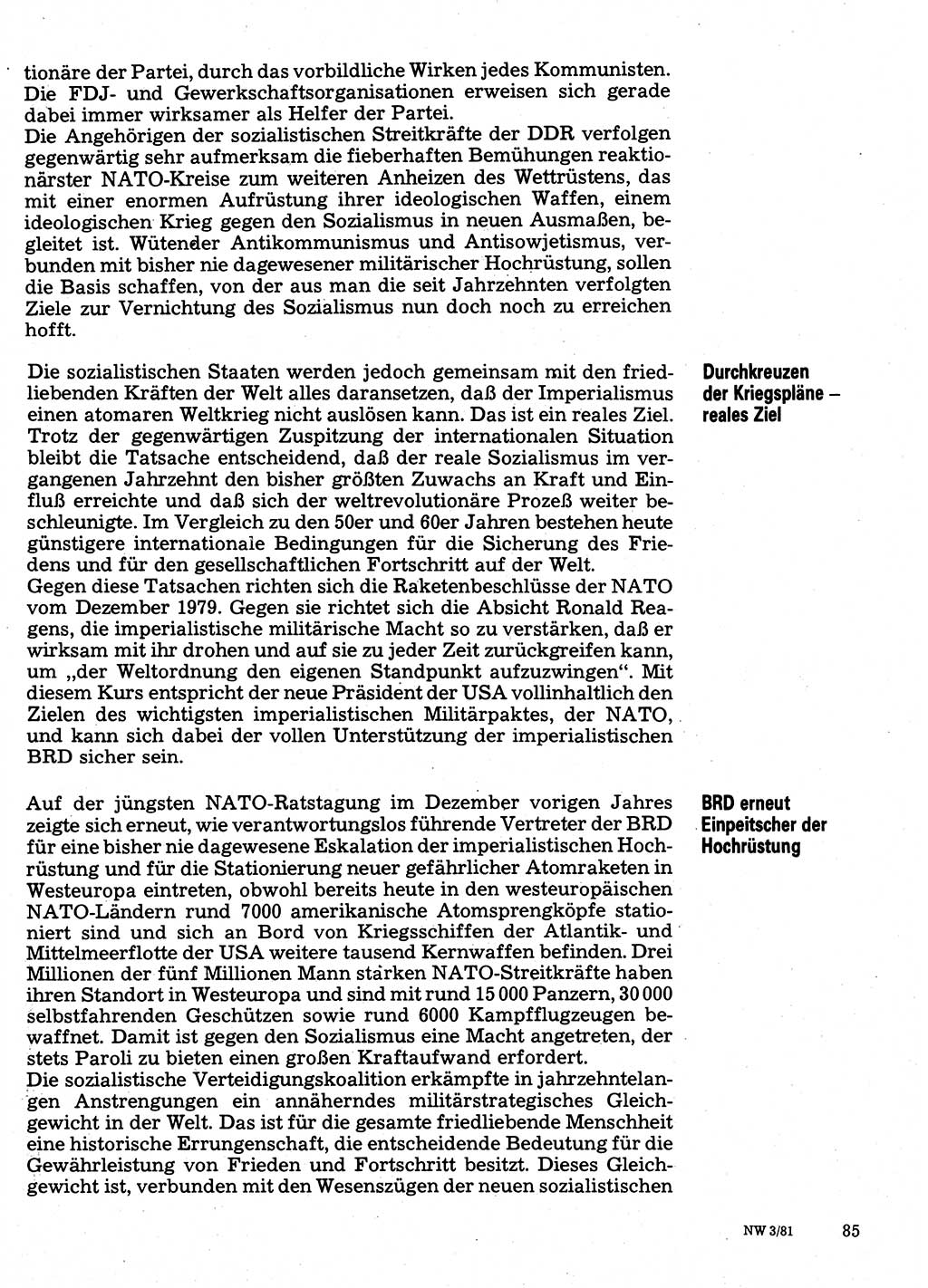 Neuer Weg (NW), Organ des Zentralkomitees (ZK) der SED (Sozialistische Einheitspartei Deutschlands) für Fragen des Parteilebens, 36. Jahrgang [Deutsche Demokratische Republik (DDR)] 1981, Seite 85 (NW ZK SED DDR 1981, S. 85)