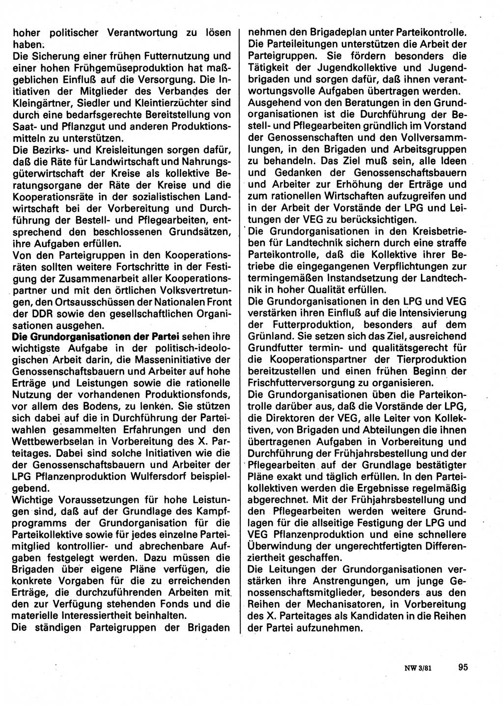 Neuer Weg (NW), Organ des Zentralkomitees (ZK) der SED (Sozialistische Einheitspartei Deutschlands) für Fragen des Parteilebens, 36. Jahrgang [Deutsche Demokratische Republik (DDR)] 1981, Seite 95 (NW ZK SED DDR 1981, S. 95)
