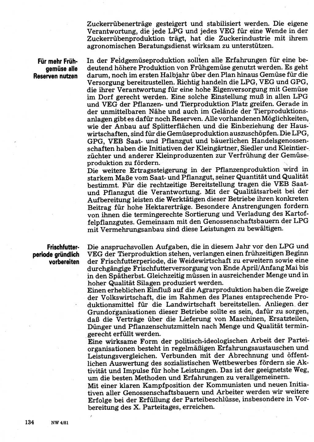 Neuer Weg (NW), Organ des Zentralkomitees (ZK) der SED (Sozialistische Einheitspartei Deutschlands) für Fragen des Parteilebens, 36. Jahrgang [Deutsche Demokratische Republik (DDR)] 1981, Seite 134 (NW ZK SED DDR 1981, S. 134)