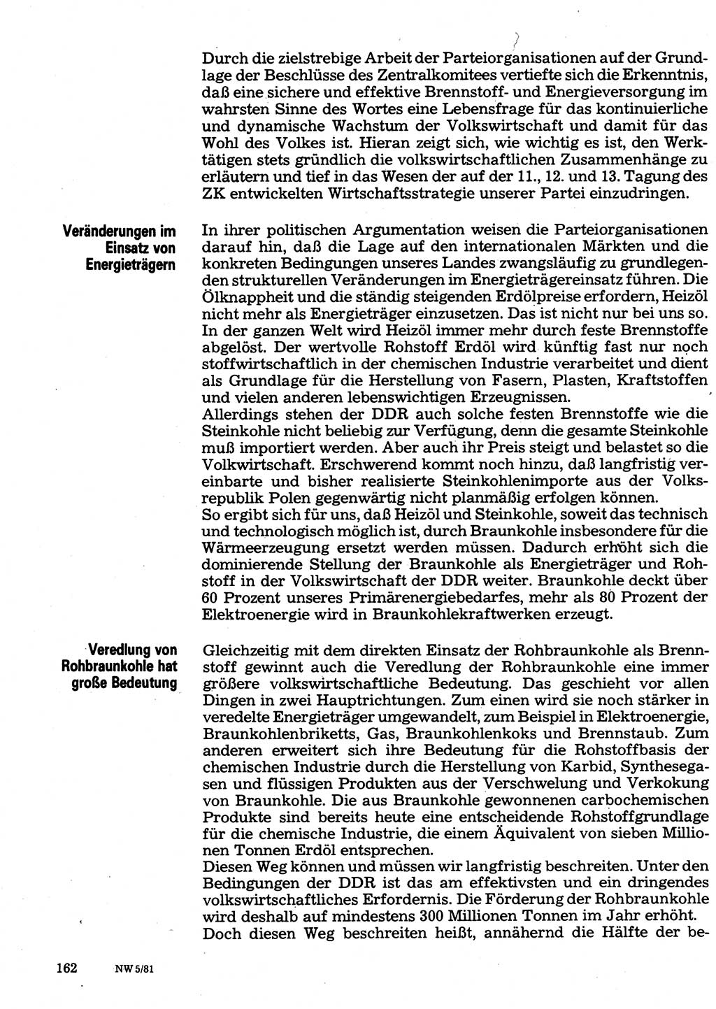 Neuer Weg (NW), Organ des Zentralkomitees (ZK) der SED (Sozialistische Einheitspartei Deutschlands) für Fragen des Parteilebens, 36. Jahrgang [Deutsche Demokratische Republik (DDR)] 1981, Seite 162 (NW ZK SED DDR 1981, S. 162)