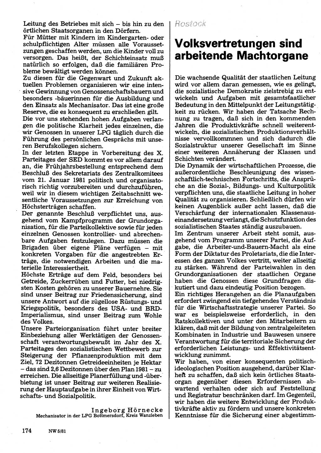 Neuer Weg (NW), Organ des Zentralkomitees (ZK) der SED (Sozialistische Einheitspartei Deutschlands) für Fragen des Parteilebens, 36. Jahrgang [Deutsche Demokratische Republik (DDR)] 1981, Seite 174 (NW ZK SED DDR 1981, S. 174)