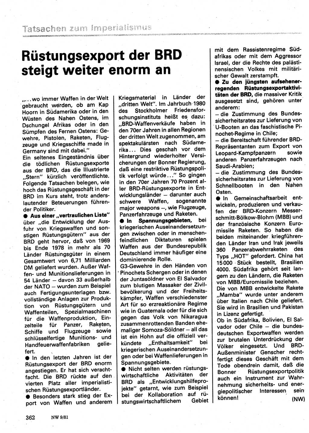 Neuer Weg (NW), Organ des Zentralkomitees (ZK) der SED (Sozialistische Einheitspartei Deutschlands) für Fragen des Parteilebens, 36. Jahrgang [Deutsche Demokratische Republik (DDR)] 1981, Seite 362 (NW ZK SED DDR 1981, S. 362)