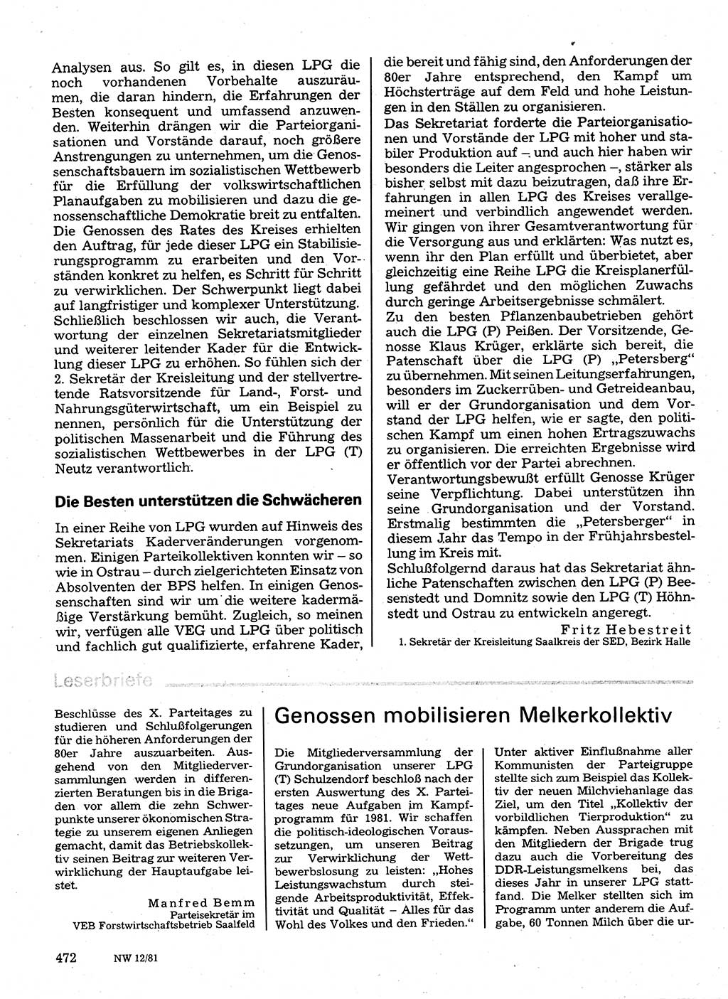 Neuer Weg (NW), Organ des Zentralkomitees (ZK) der SED (Sozialistische Einheitspartei Deutschlands) für Fragen des Parteilebens, 36. Jahrgang [Deutsche Demokratische Republik (DDR)] 1981, Seite 472 (NW ZK SED DDR 1981, S. 472)