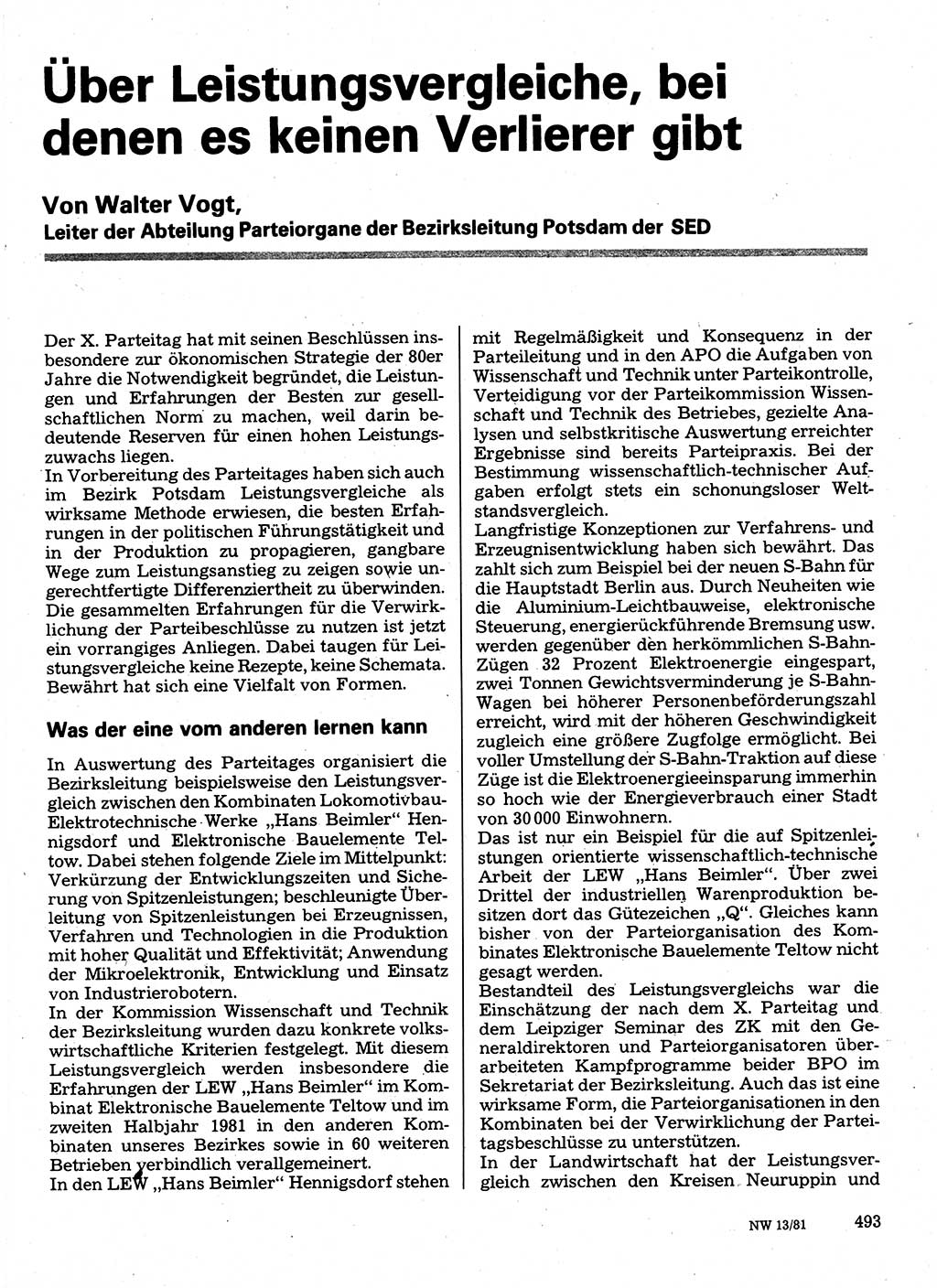 Neuer Weg (NW), Organ des Zentralkomitees (ZK) der SED (Sozialistische Einheitspartei Deutschlands) für Fragen des Parteilebens, 36. Jahrgang [Deutsche Demokratische Republik (DDR)] 1981, Seite 493 (NW ZK SED DDR 1981, S. 493)