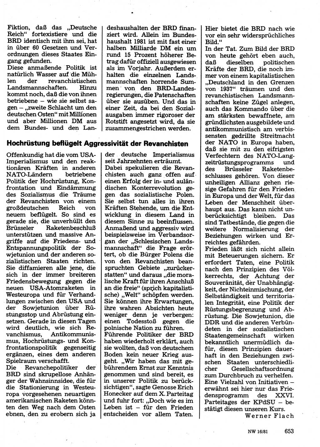 Neuer Weg (NW), Organ des Zentralkomitees (ZK) der SED (Sozialistische Einheitspartei Deutschlands) für Fragen des Parteilebens, 36. Jahrgang [Deutsche Demokratische Republik (DDR)] 1981, Seite 653 (NW ZK SED DDR 1981, S. 653)