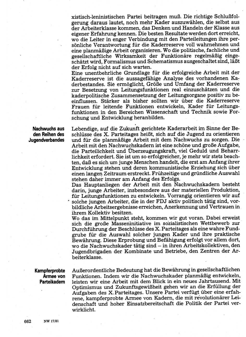 Neuer Weg (NW), Organ des Zentralkomitees (ZK) der SED (Sozialistische Einheitspartei Deutschlands) für Fragen des Parteilebens, 36. Jahrgang [Deutsche Demokratische Republik (DDR)] 1981, Seite 662 (NW ZK SED DDR 1981, S. 662)