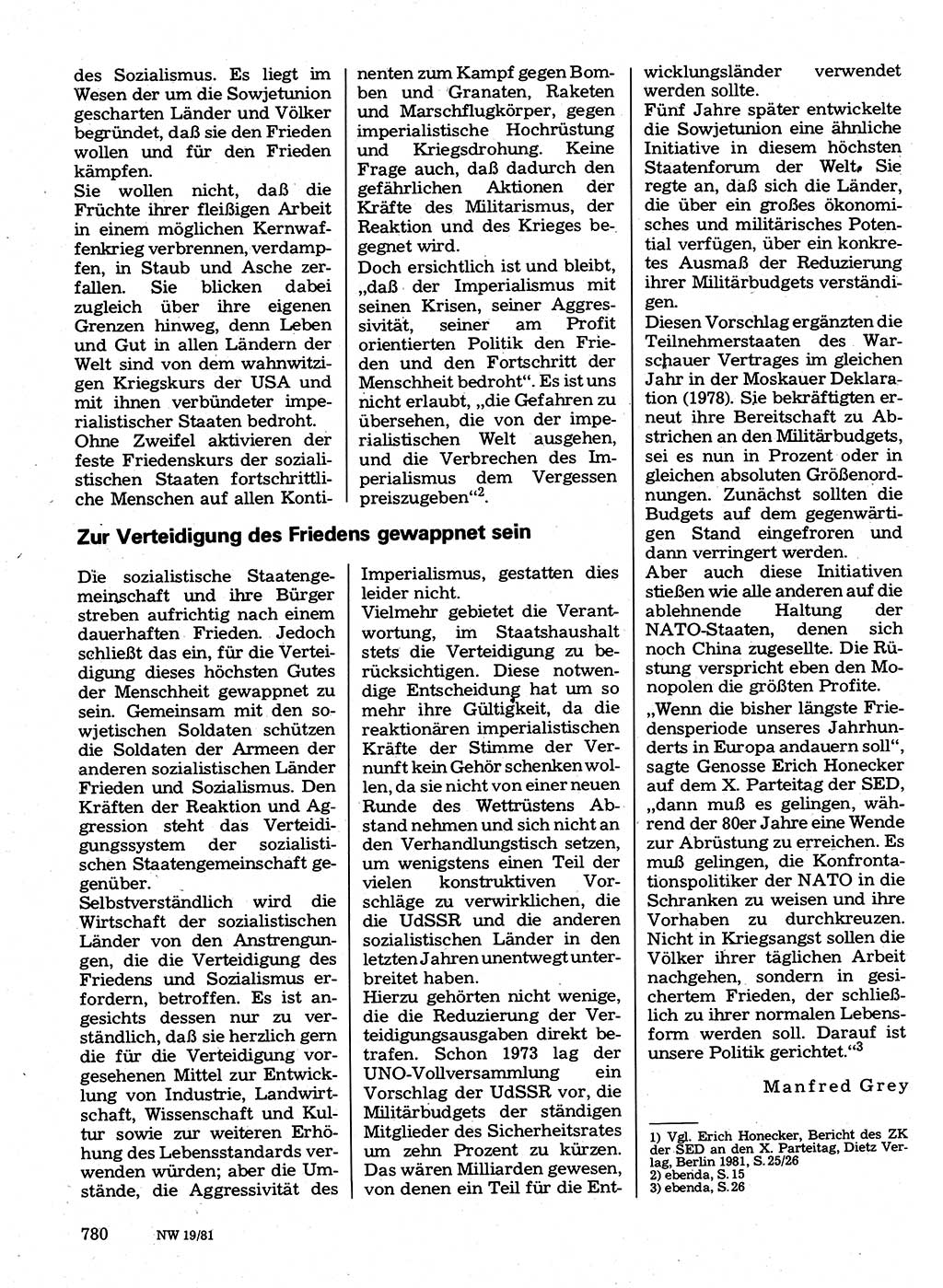 Neuer Weg (NW), Organ des Zentralkomitees (ZK) der SED (Sozialistische Einheitspartei Deutschlands) für Fragen des Parteilebens, 36. Jahrgang [Deutsche Demokratische Republik (DDR)] 1981, Seite 780 (NW ZK SED DDR 1981, S. 780)