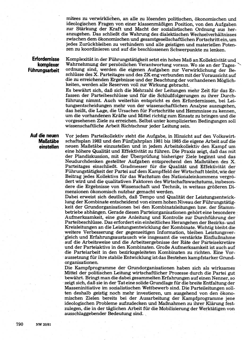 Neuer Weg (NW), Organ des Zentralkomitees (ZK) der SED (Sozialistische Einheitspartei Deutschlands) für Fragen des Parteilebens, 36. Jahrgang [Deutsche Demokratische Republik (DDR)] 1981, Seite 790 (NW ZK SED DDR 1981, S. 790)