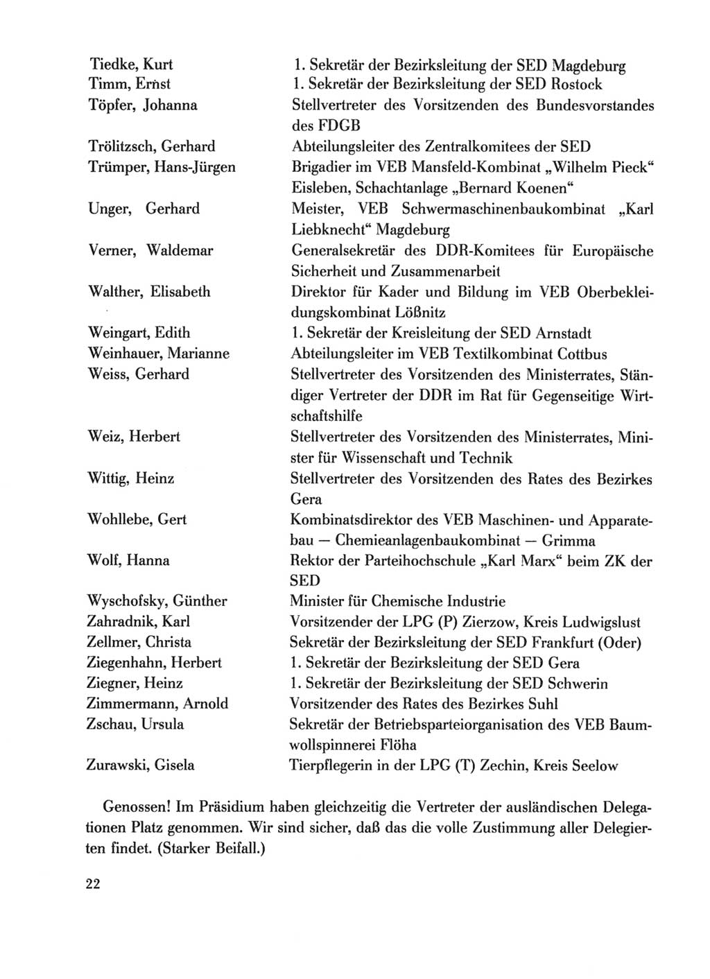 Protokoll der Verhandlungen des Ⅹ. Parteitages der Sozialistischen Einheitspartei Deutschlands (SED) [Deutsche Demokratische Republik (DDR)] 1981, Band 1, Seite 22 (Prot. Verh. Ⅹ. PT SED DDR 1981, Bd. 1, S. 22)