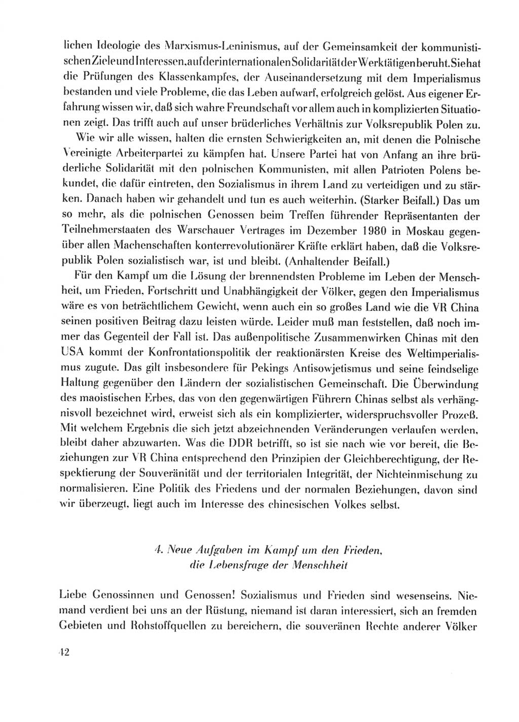 Protokoll der Verhandlungen des Ⅹ. Parteitages der Sozialistischen Einheitspartei Deutschlands (SED) [Deutsche Demokratische Republik (DDR)] 1981, Band 1, Seite 42 (Prot. Verh. Ⅹ. PT SED DDR 1981, Bd. 1, S. 42)