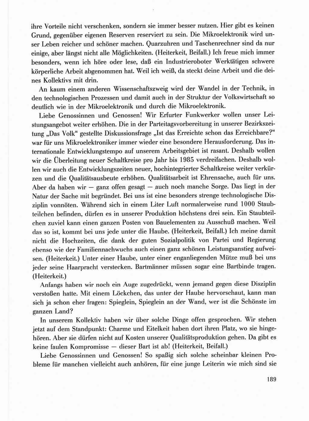 Protokoll der Verhandlungen des Ⅹ. Parteitages der Sozialistischen Einheitspartei Deutschlands (SED) [Deutsche Demokratische Republik (DDR)] 1981, Band 1, Seite 189 (Prot. Verh. Ⅹ. PT SED DDR 1981, Bd. 1, S. 189)