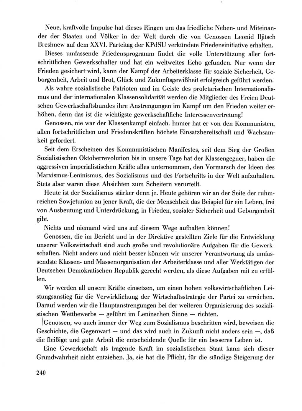 Protokoll der Verhandlungen des Ⅹ. Parteitages der Sozialistischen Einheitspartei Deutschlands (SED) [Deutsche Demokratische Republik (DDR)] 1981, Band 1, Seite 240 (Prot. Verh. Ⅹ. PT SED DDR 1981, Bd. 1, S. 240)