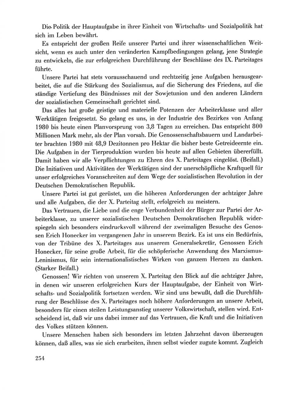 Protokoll der Verhandlungen des Ⅹ. Parteitages der Sozialistischen Einheitspartei Deutschlands (SED) [Deutsche Demokratische Republik (DDR)] 1981, Band 1, Seite 254 (Prot. Verh. Ⅹ. PT SED DDR 1981, Bd. 1, S. 254)