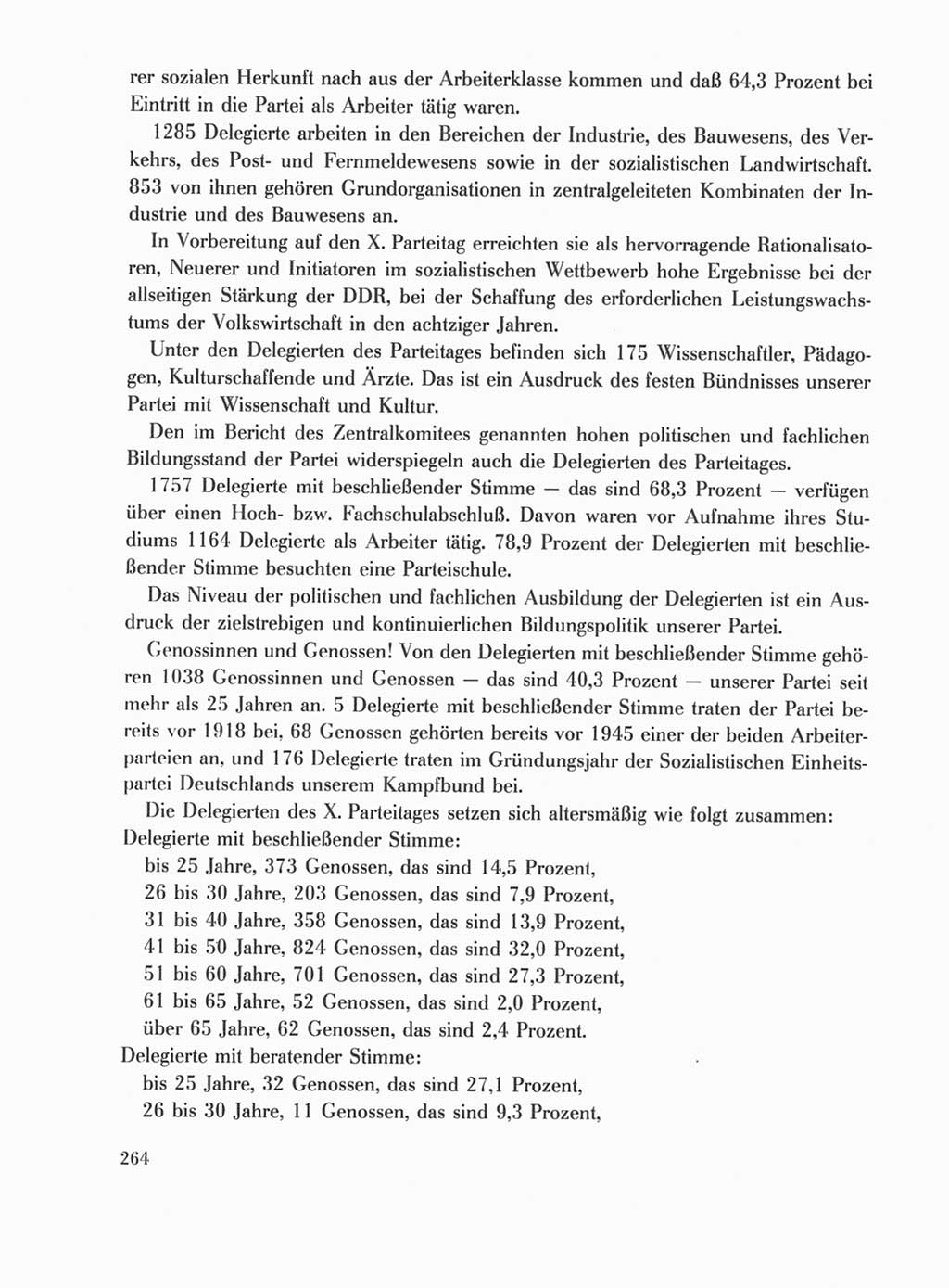 Protokoll der Verhandlungen des Ⅹ. Parteitages der Sozialistischen Einheitspartei Deutschlands (SED) [Deutsche Demokratische Republik (DDR)] 1981, Band 1, Seite 264 (Prot. Verh. Ⅹ. PT SED DDR 1981, Bd. 1, S. 264)