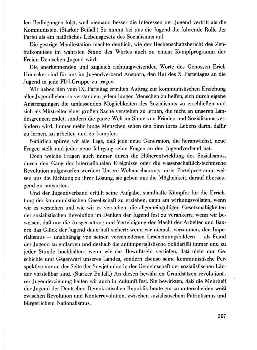 Protokoll der Verhandlungen des Ⅹ. Parteitages der Sozialistischen Einheitspartei Deutschlands (SED) [Deutsche Demokratische Republik (DDR)] 1981, Band 1, Seite 267 (Prot. Verh. Ⅹ. PT SED DDR 1981, Bd. 1, S. 267)