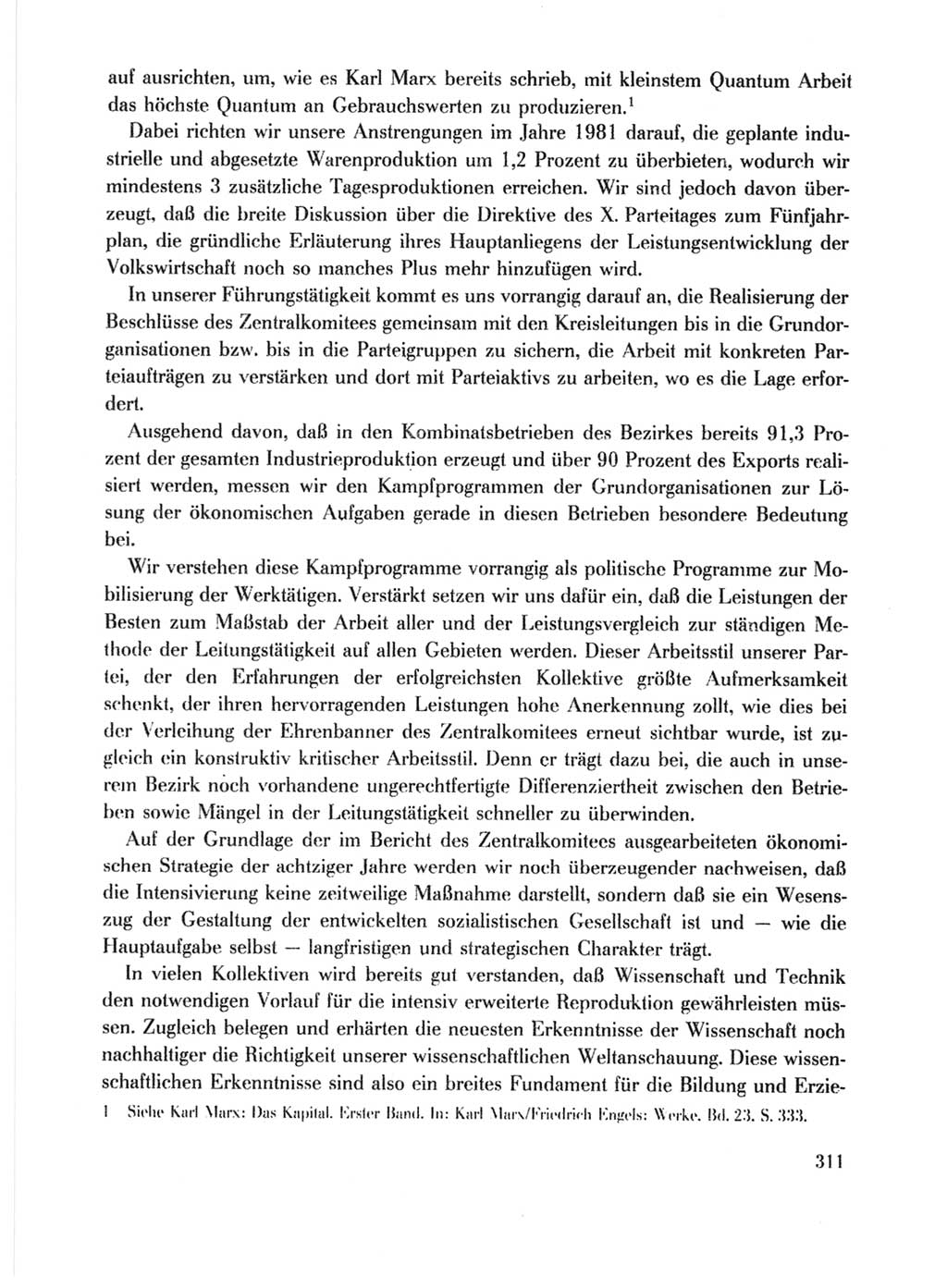 Protokoll der Verhandlungen des Ⅹ. Parteitages der Sozialistischen Einheitspartei Deutschlands (SED) [Deutsche Demokratische Republik (DDR)] 1981, Band 1, Seite 311 (Prot. Verh. Ⅹ. PT SED DDR 1981, Bd. 1, S. 311)