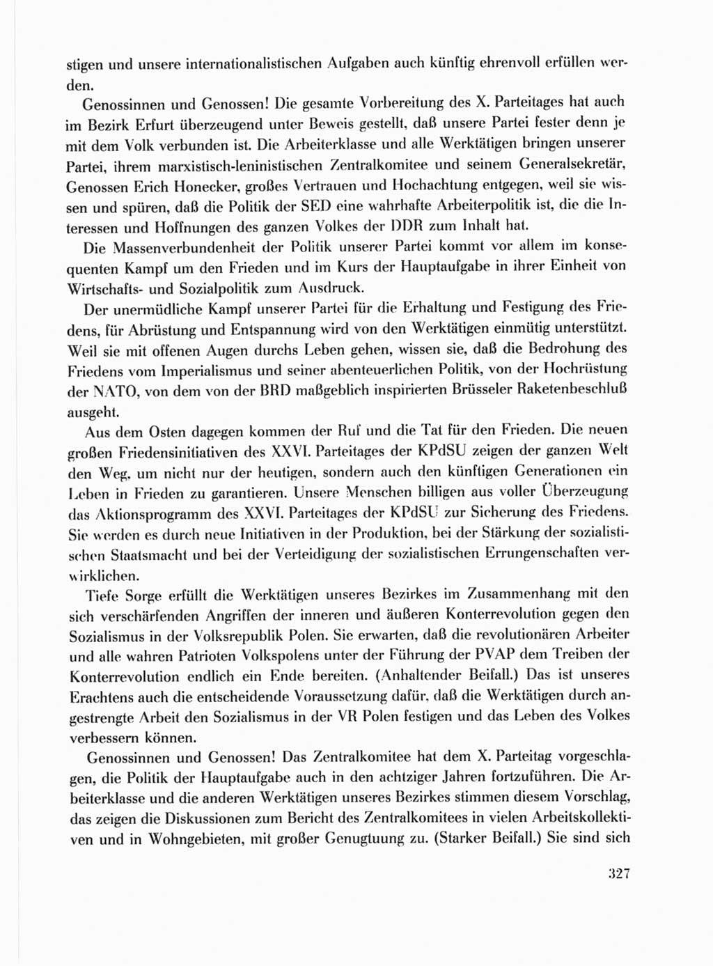 Protokoll der Verhandlungen des Ⅹ. Parteitages der Sozialistischen Einheitspartei Deutschlands (SED) [Deutsche Demokratische Republik (DDR)] 1981, Band 1, Seite 327 (Prot. Verh. Ⅹ. PT SED DDR 1981, Bd. 1, S. 327)