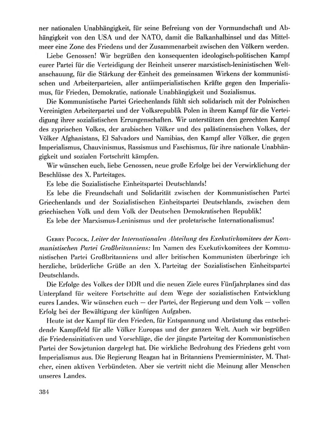Protokoll der Verhandlungen des Ⅹ. Parteitages der Sozialistischen Einheitspartei Deutschlands (SED) [Deutsche Demokratische Republik (DDR)] 1981, Band 1, Seite 384 (Prot. Verh. Ⅹ. PT SED DDR 1981, Bd. 1, S. 384)