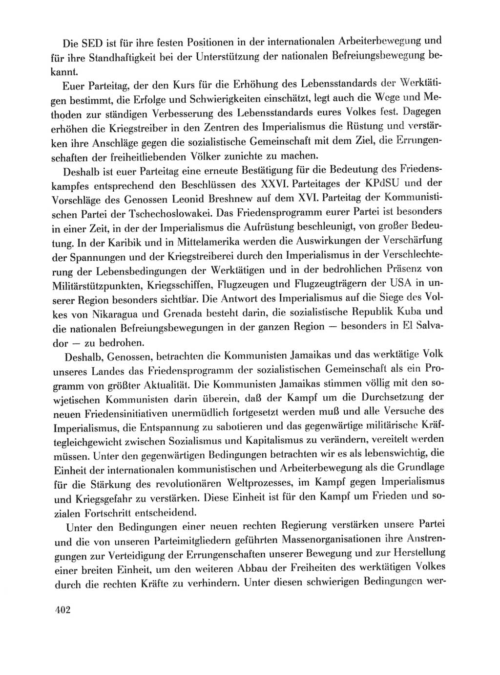 Protokoll der Verhandlungen des Ⅹ. Parteitages der Sozialistischen Einheitspartei Deutschlands (SED) [Deutsche Demokratische Republik (DDR)] 1981, Band 1, Seite 402 (Prot. Verh. Ⅹ. PT SED DDR 1981, Bd. 1, S. 402)