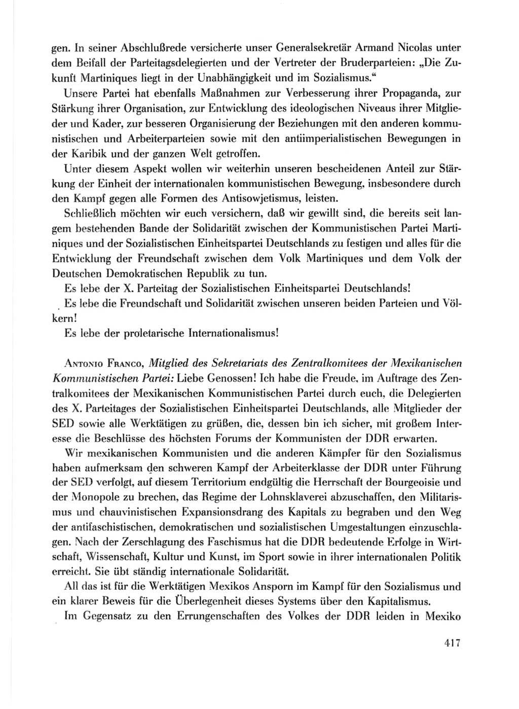Protokoll der Verhandlungen des Ⅹ. Parteitages der Sozialistischen Einheitspartei Deutschlands (SED) [Deutsche Demokratische Republik (DDR)] 1981, Band 1, Seite 417 (Prot. Verh. Ⅹ. PT SED DDR 1981, Bd. 1, S. 417)