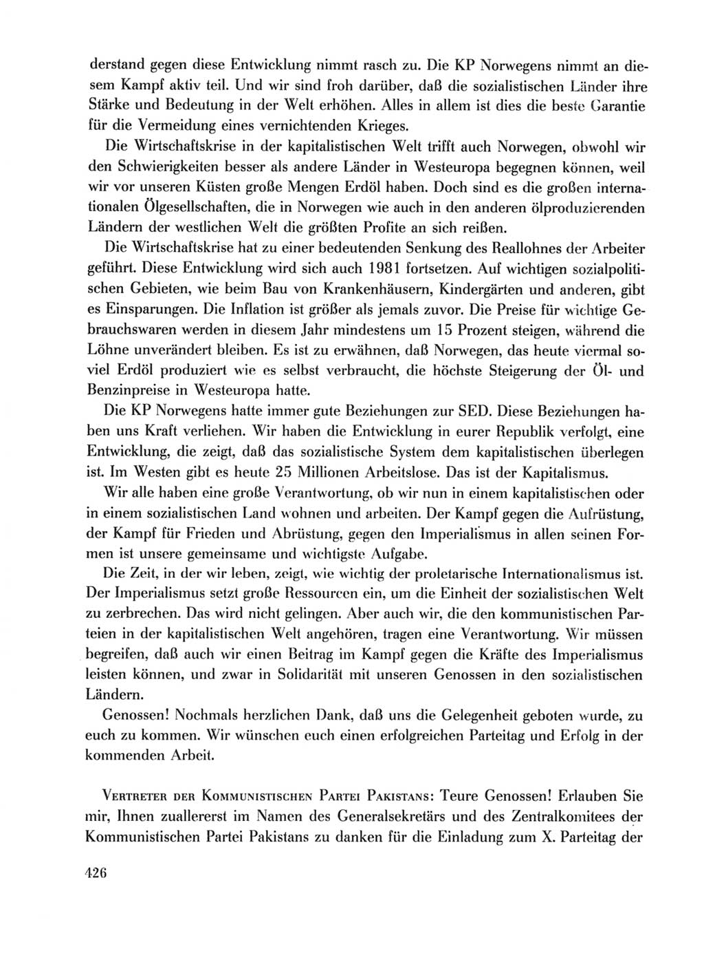 Protokoll der Verhandlungen des Ⅹ. Parteitages der Sozialistischen Einheitspartei Deutschlands (SED) [Deutsche Demokratische Republik (DDR)] 1981, Band 1, Seite 426 (Prot. Verh. Ⅹ. PT SED DDR 1981, Bd. 1, S. 426)