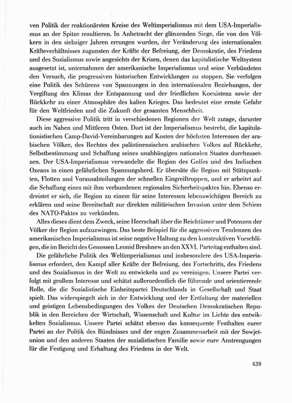 Protokoll der Verhandlungen des Ⅹ. Parteitages der Sozialistischen Einheitspartei Deutschlands (SED) [Deutsche Demokratische Republik (DDR)] 1981, Band 1, Seite 439 (Prot. Verh. Ⅹ. PT SED DDR 1981, Bd. 1, S. 439)